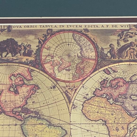 Nova Totius Terrarum Orbis Geographica Tabula Framed Gold Foil Reproduction - Picture 3 of 11